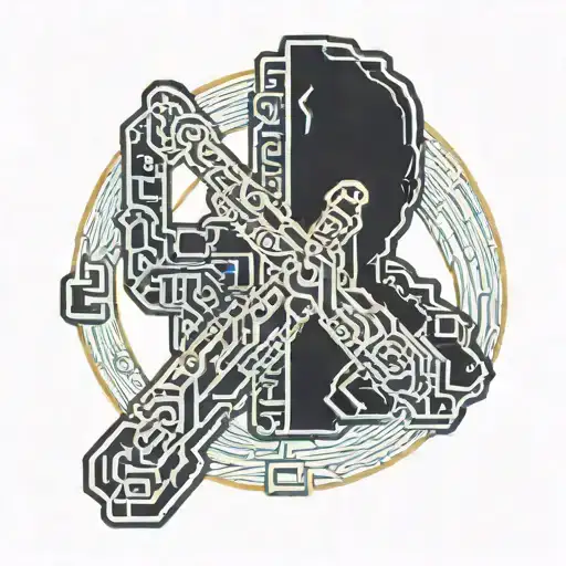 The word "self" is blocked by a hand made of code that wraps around the word "self" from the left. tattoo design idea