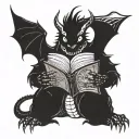 Voodoo dragon reading a book tattoo design idea