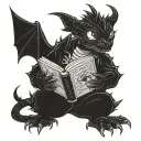 Voodoo dragon reading a book tattoo design idea