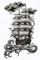 pirate ship with kraken emerging tattoo design idea
