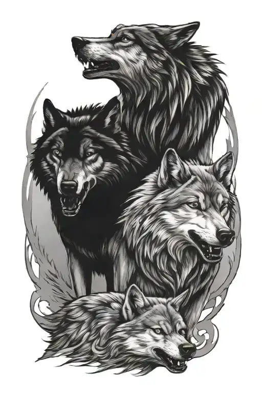 three wolves ready to attack tattoo design idea
