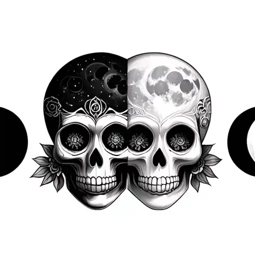 create a tattoo for the following moon phases: use 2 sugar skulls for each moon phase. an image is attached for referenc tattoo design idea