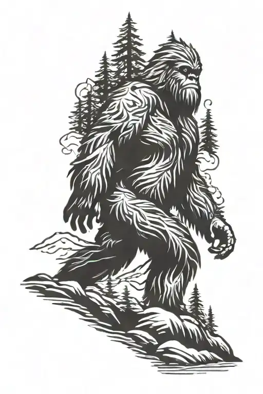 Sasquatch pacific northwest mountian tattoo design idea