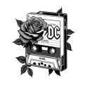 AC/DC back n black cassette tape with roses intertwined tattoo design idea