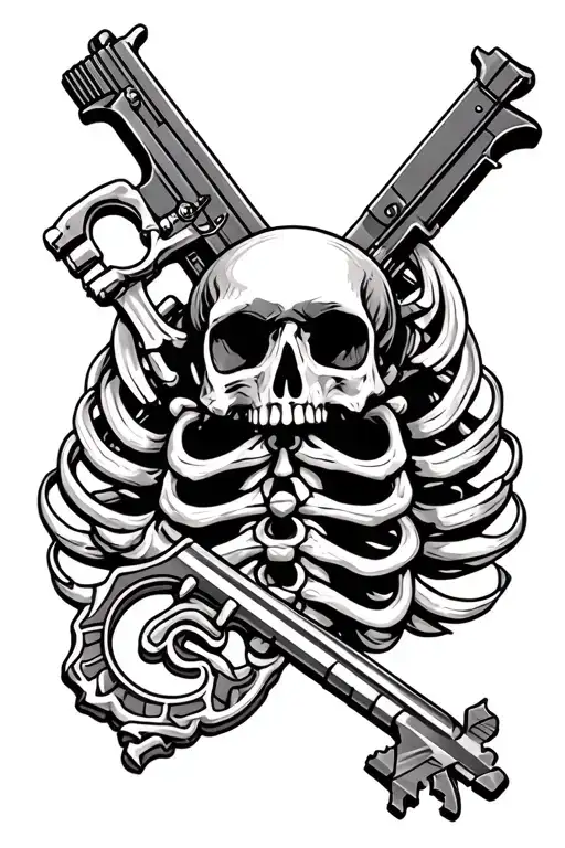 guns and skeleton key design tattoo design idea