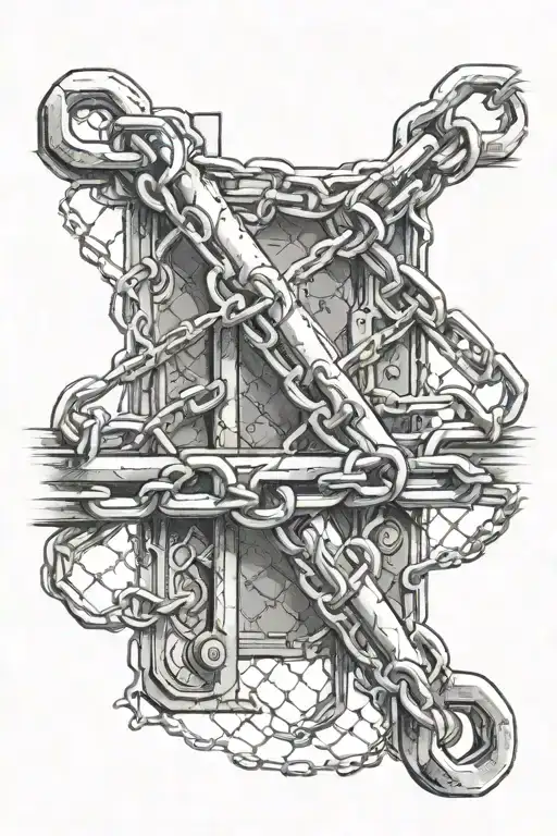 chain link fencing with bolt cutter in the middle tattoo design idea