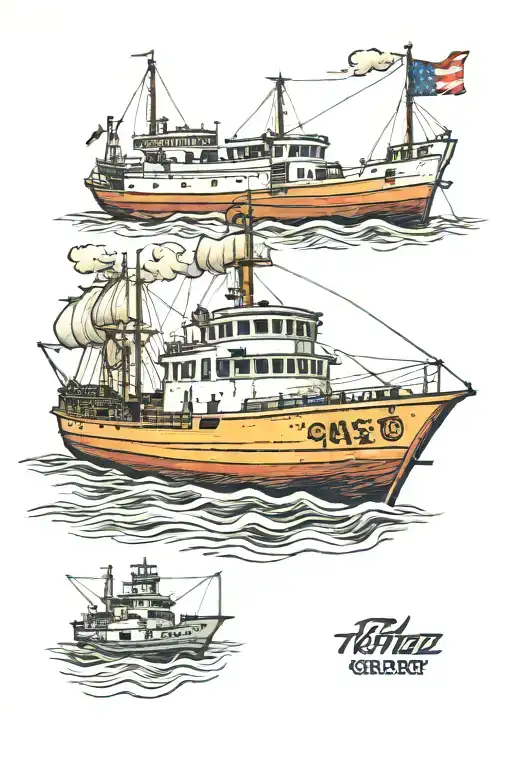 a ship next to a 1972 f100 tattoo design idea