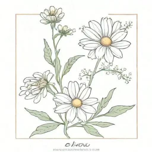 simple, line work, minimal, daisy, baby's breath, lavender, olive branch, with the words "el roi" tattoo design idea