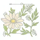simple, line work, minimal, daisy, baby's breath, lavender, olive branch, with the words "el roi" tattoo design idea