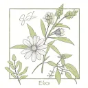 simple, line work, minimal, daisy, baby's breath, lavender, olive branch, with the words "el roi" tattoo design idea