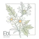 simple, line work, minimal, daisy, baby's breath, lavender, olive branch, with the words "el roi" tattoo design idea