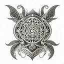 back piece dots and tribal patterns tattoo design idea