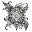 back piece dots and tribal patterns tattoo design idea