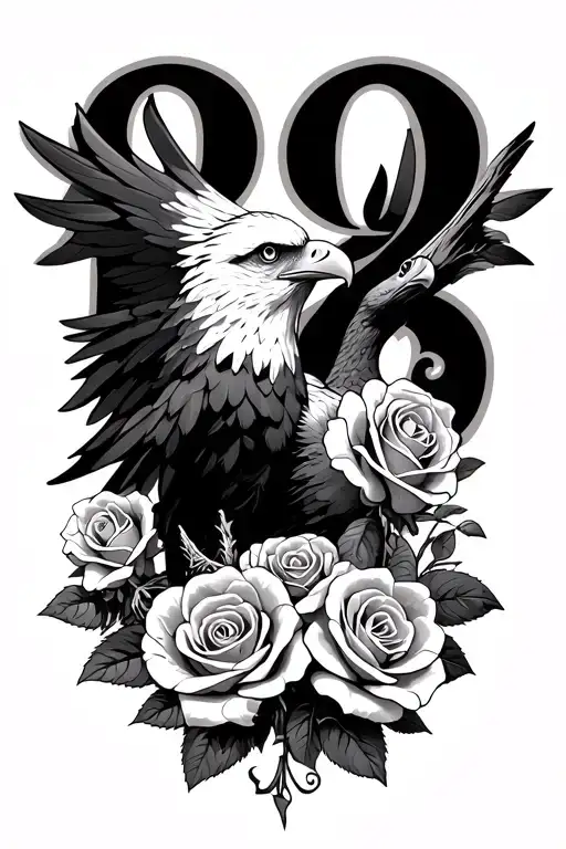 5/30/2007 en Roman numerals with roses an eagle  tattoo design idea