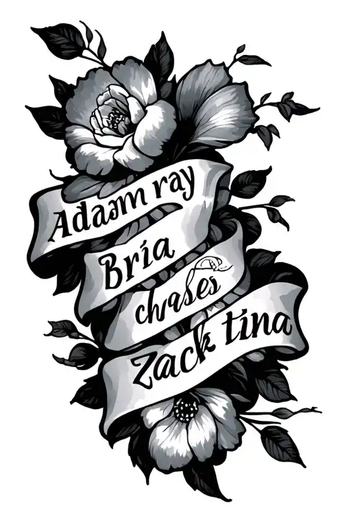 a sine of my families names written Adam ray Bria chase Zack tina tattoo design idea