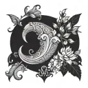 Create a minimalist design featuring a cornicello surrounded by trinacria legs in a black-grey style tattoo design idea