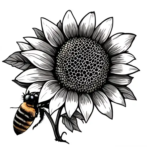 Bee And Honeycomb and sunflower tattoo design idea
