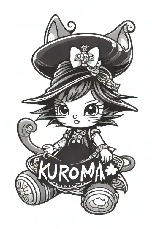 kuromi hello kitty involved with name "Evianna" written vertically.  tattoo design idea