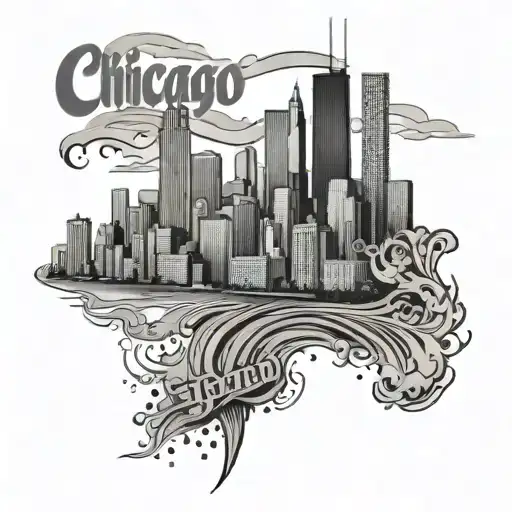Chicago skyline with River flowing tattoo design idea