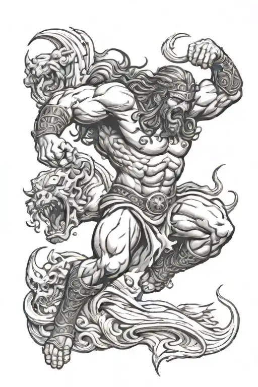 samson fighting demons tattoo design idea