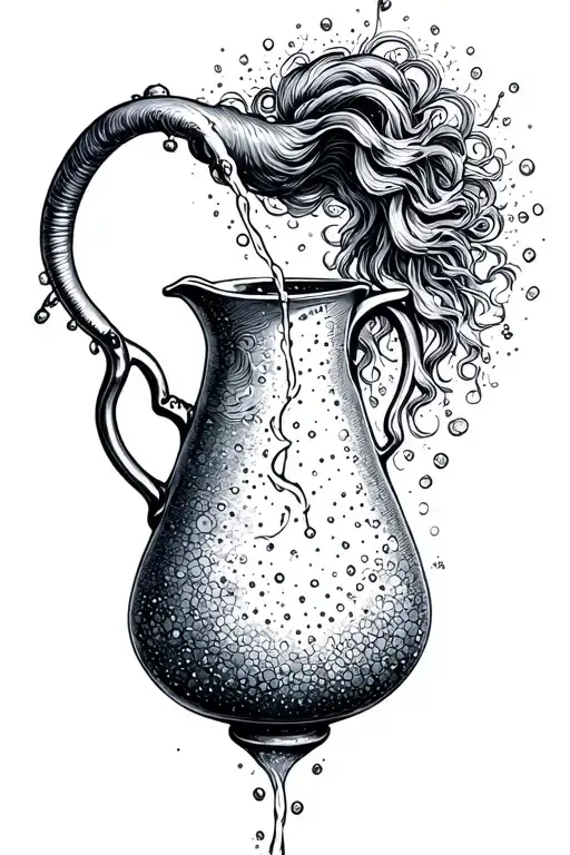 Aquarius with jug pouring into a cancer tattoo design idea