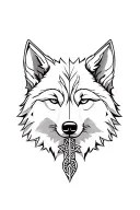 fine line wolf cub face overlaying a sword with a Celtic/Scandinavian nature theme to represent my son tattoo design idea