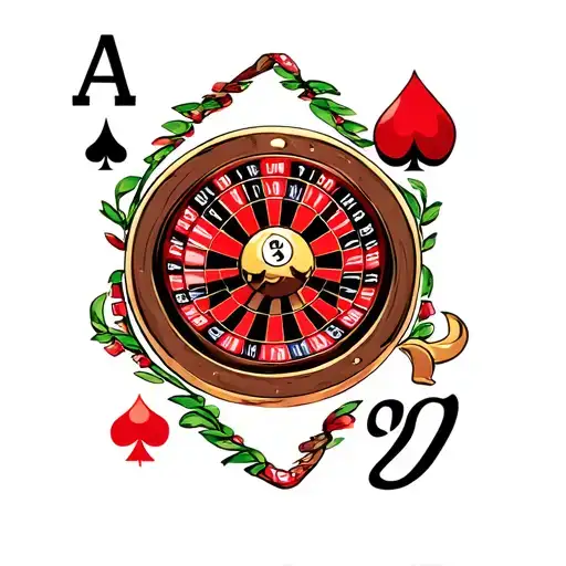 spade of jack and club of jack next to a roulette wheel that has the ball landing in the number 20 tattoo design idea