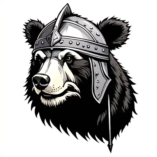 bear with viking helmet surrounded tattoo design idea