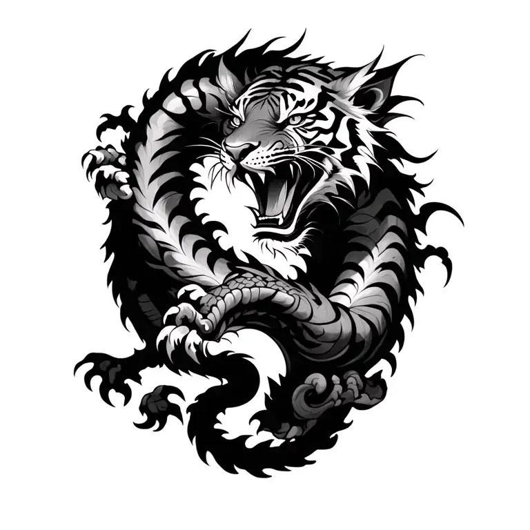 irezumi style, a tiger fighting a dragon tattoo design idea