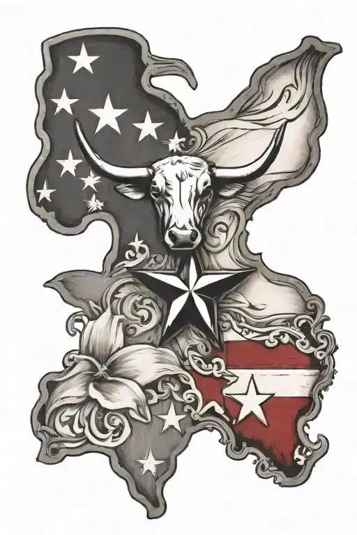 Texas and  longhorn and Texas flag tattoo design idea