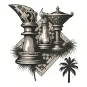 miner's lamp and palm tree and germany and queen chess with pawn shadow tattoo design idea
