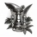 miner's lamp and palm tree and germany and queen chess with pawn shadow tattoo design idea