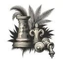 miner's lamp and palm tree and germany and queen chess with pawn shadow tattoo design idea