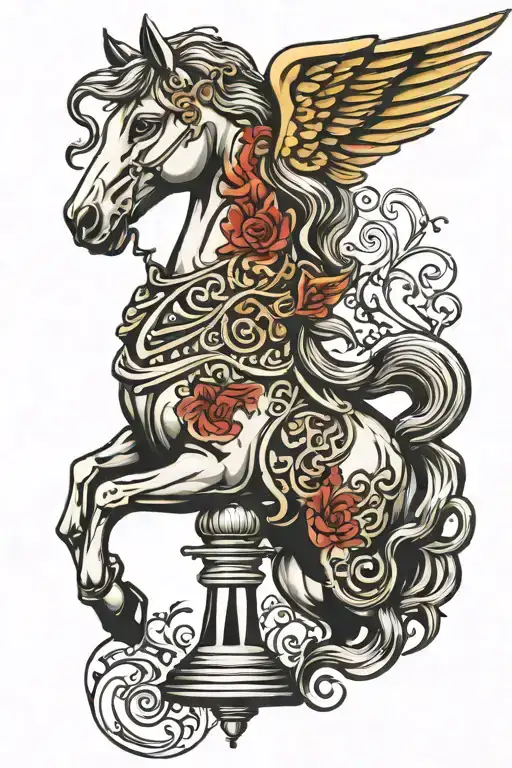 winged horse chess piece tattoo design idea