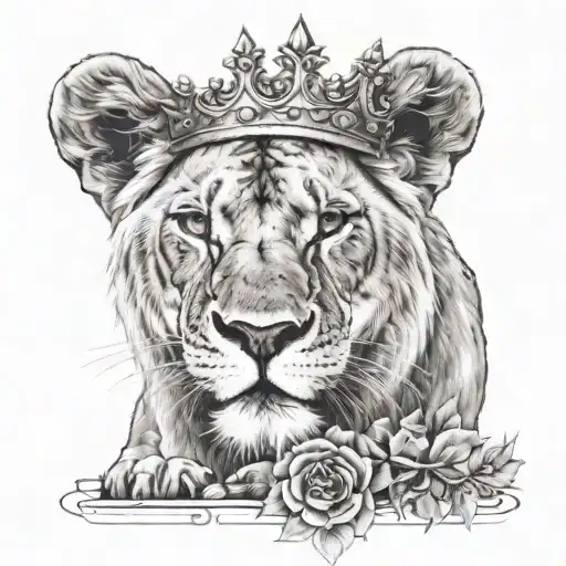 lioness and her crown stepping tattoo design idea
