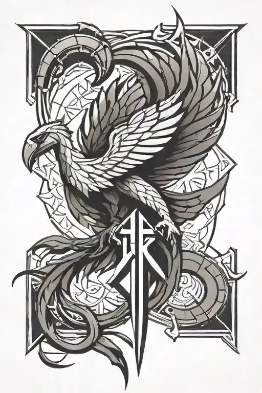 spartan, phoenix, geometric sign, strength, resilience, date 2010 2014 tattoo design idea