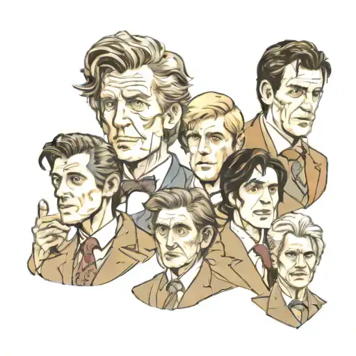 image featuring the faces of all current lead actors from the TV series Doctor Who. tattoo design idea