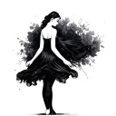 woman standing, arms slightly back behind her very delicately and elegantly, on her toes bending gently and very slightl tattoo design idea