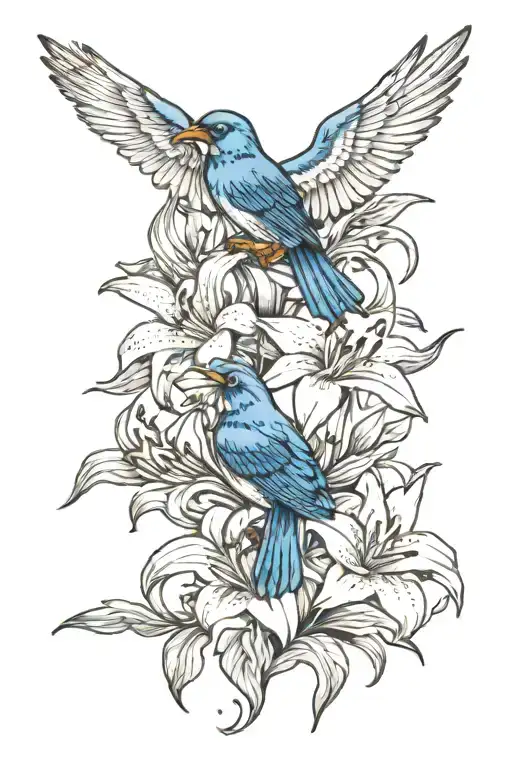 4 blue birds and lillies full sleeve tattoo tattoo design idea
