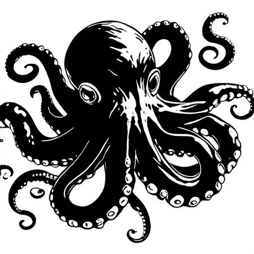 octopus on hip/thigh in trash polka style tattoo design idea
