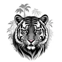 tiger emerging in jungle forest with trees tattoo design idea