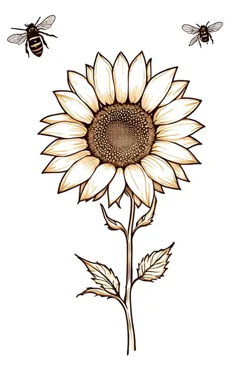 sunflower with a bee flying tattoo design idea