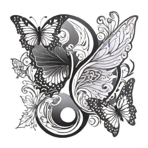Yin Yang Butterfly wings tattoo design idea