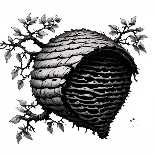 bee hive falling with tree branch tattoo design idea