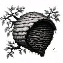 bee hive falling with tree branch tattoo design idea
