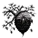 bee hive falling with tree branch tattoo design idea