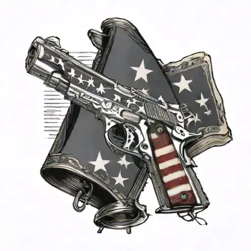 1911 Pistol with an American flag and a bible with the US constitution  tattoo design idea