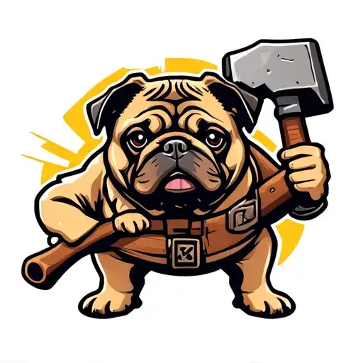 comic pug geologist holding a rock hammer tattoo design idea