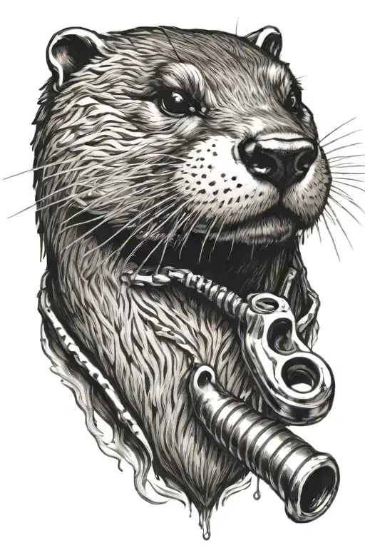otter with pipe wrench on nose  tattoo design idea