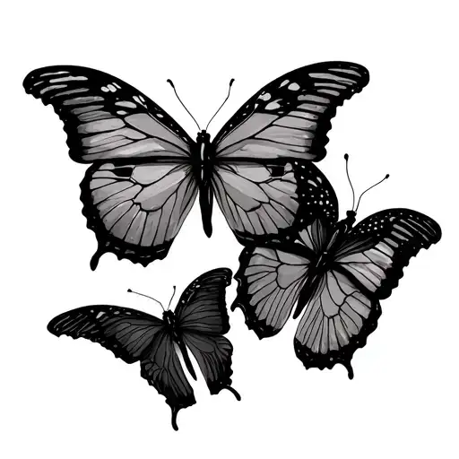Three butterflies on the girl's ribs tattoo design idea